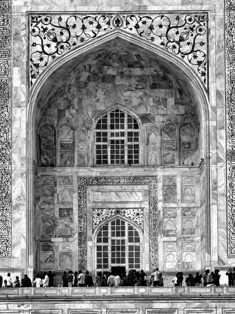 Taj Mahal Jigsaw Puzzle featuring the photograph Taj Mahal Close Up in Black and White by Amanda Stadther