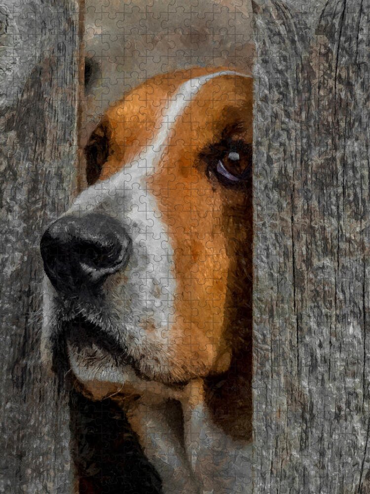 Basset Hound Jigsaw Puzzle featuring the digital art Taking a look around by Ernest Echols