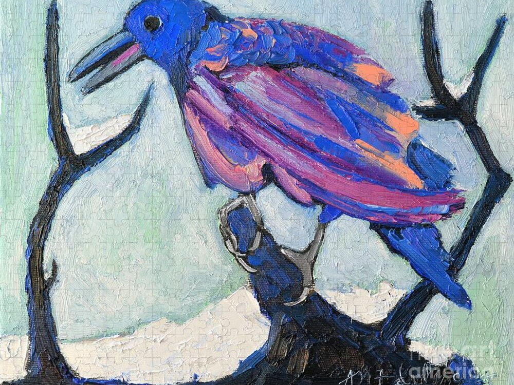 Crow Jigsaw Puzzle featuring the painting Talkative Crow 2 by Ana Maria Edulescu
