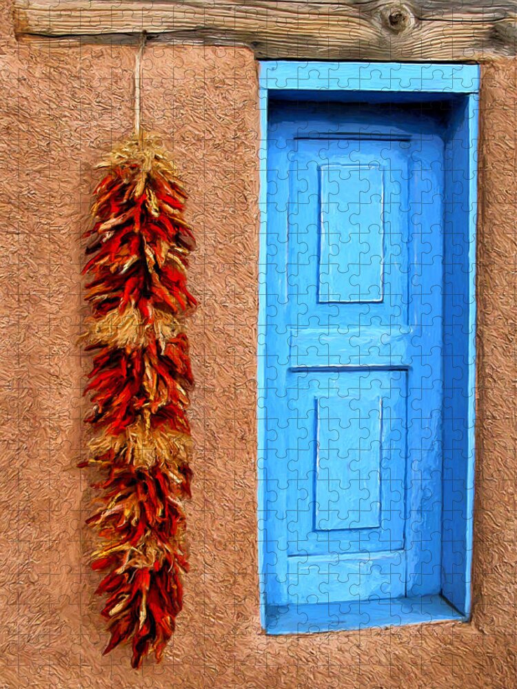 Taos Jigsaw Puzzle featuring the painting Taos Blue Door by Dominic Piperata
