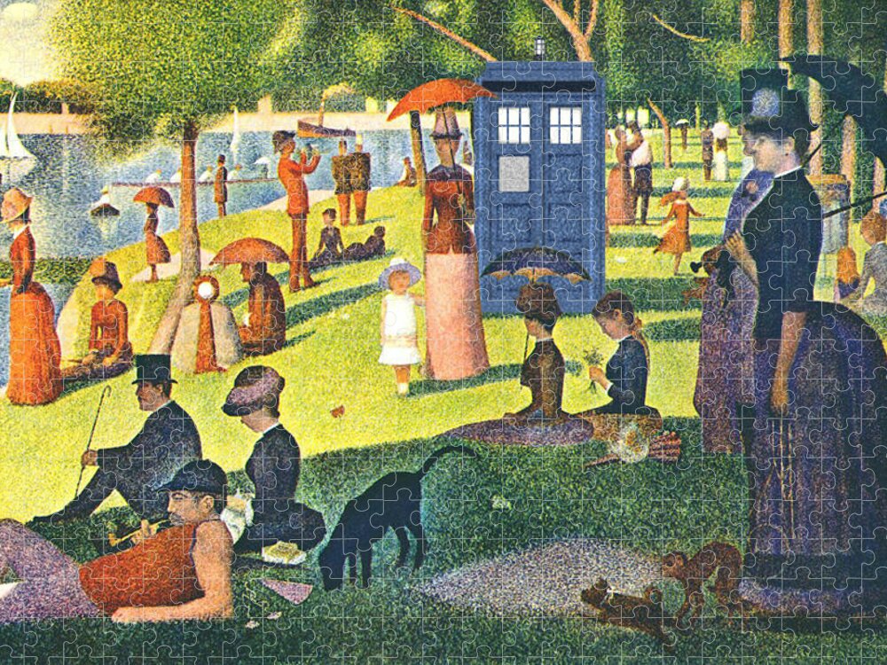 Homage Jigsaw Puzzle featuring the painting TARDIS v Georges Seurat by GP Abrajano