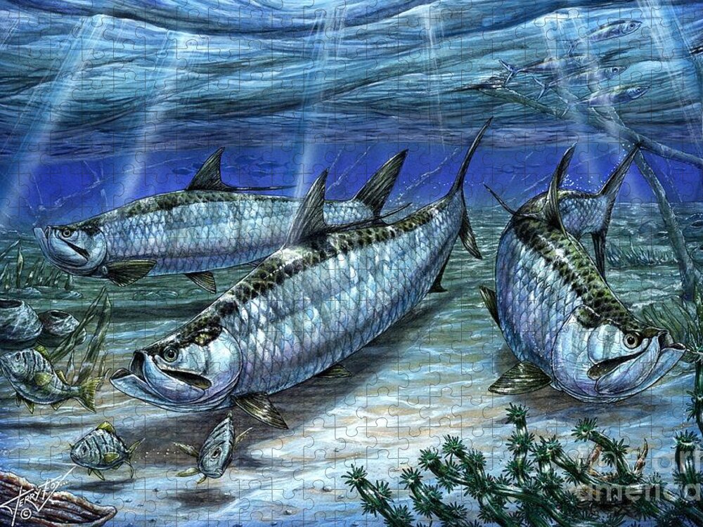 Tarpon Jigsaw Puzzle featuring the painting Tarpon In Paradise - Sabalo by Terry Fox