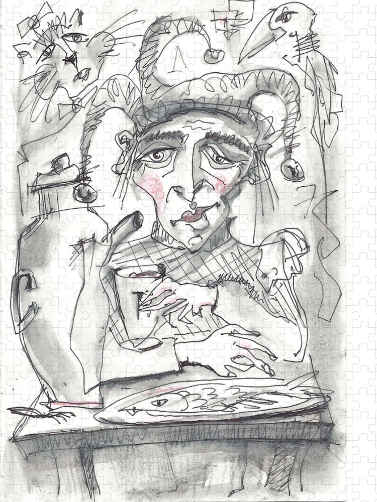 Caricature Jigsaw Puzzle featuring the drawing Tea time 3 by Maxim Komissarchik