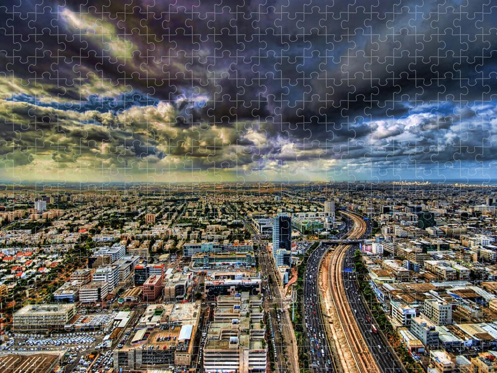 Israel Jigsaw Puzzle featuring the photograph Tel Aviv Blade Runner by Ron Shoshani