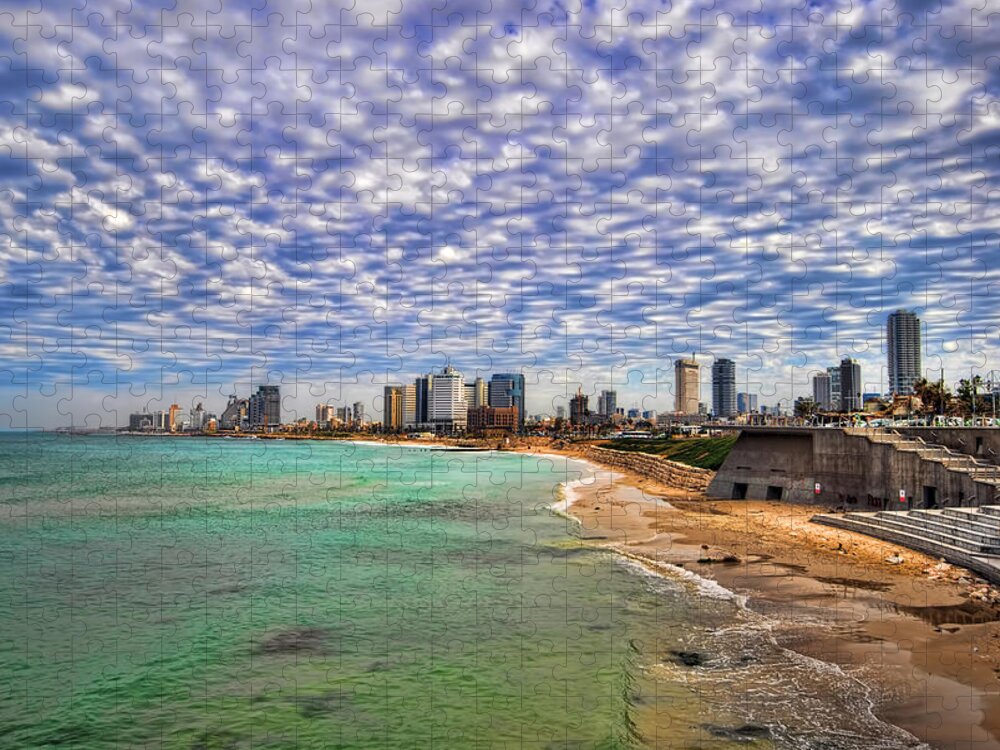 Israel Jigsaw Puzzle featuring the photograph Tel Aviv turquoise sea at springtime by Ron Shoshani