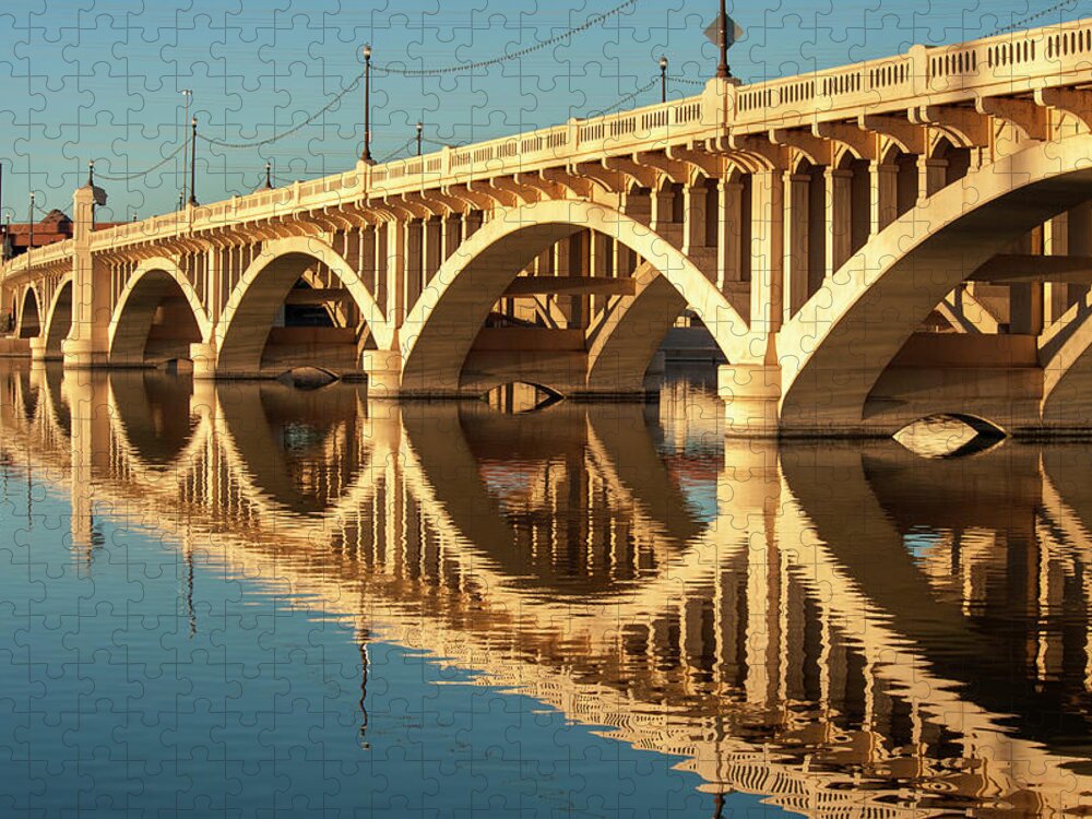 Reservoir Jigsaw Puzzle featuring the photograph Tempe Town Lake And Mill Avenue Bridge by Brian Stablyk