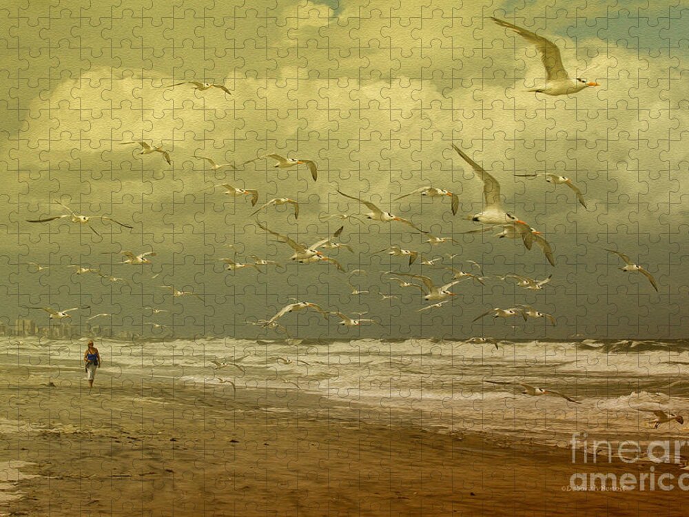 Terns Jigsaw Puzzle featuring the photograph Terns in the Clouds by Deborah Benoit