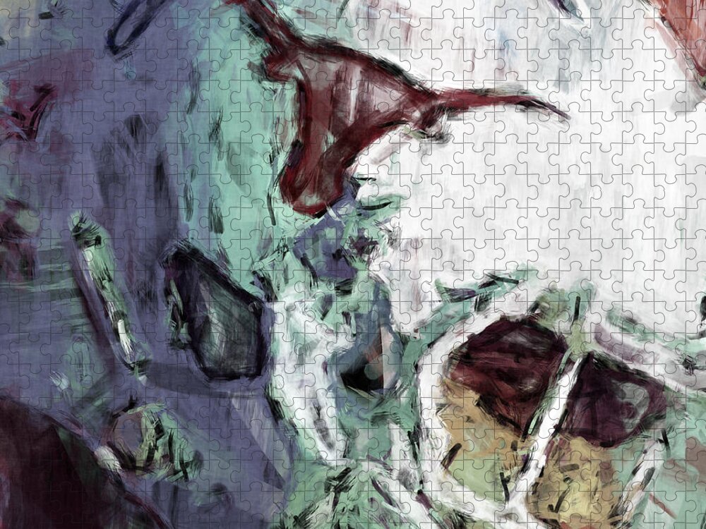 Texas Jigsaw Puzzle featuring the digital art Texas Longhorns Helmet Abstract by David G Paul
