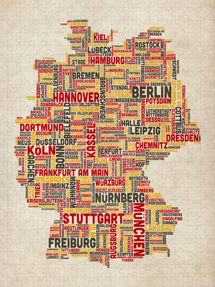 Text Map Jigsaw Puzzle featuring the digital art Text Map of Germany Map by Michael Tompsett