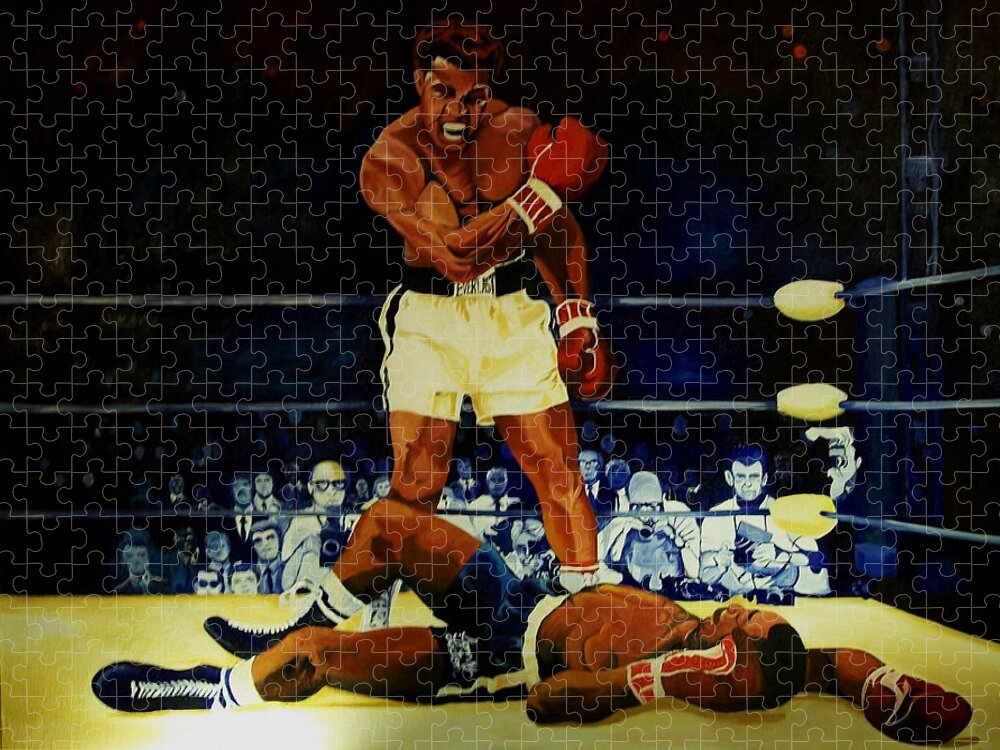 Iconic Athelete Muhammad Ali Vs. Sonny Liston Jigsaw Puzzle featuring the painting The 2nd Fight by Femme Blaicasso