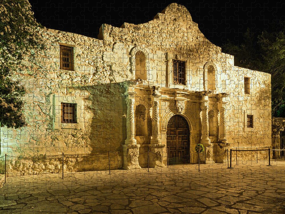 Built Structure Jigsaw Puzzle featuring the photograph The Alamo San Antonio Texas, In Golden by Dszc