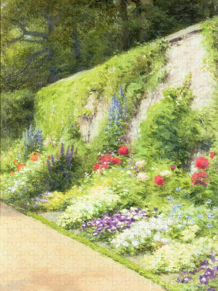 Gardens Jigsaw Puzzle featuring the painting The Artists Garden by Joseph Farquharson by Joseph Farquharson