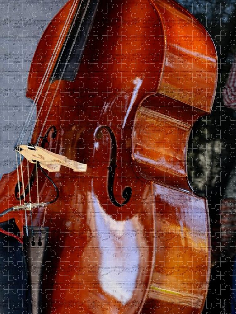 Bass Fiddle Jigsaw Puzzle featuring the mixed media The Bass of Music by Kae Cheatham