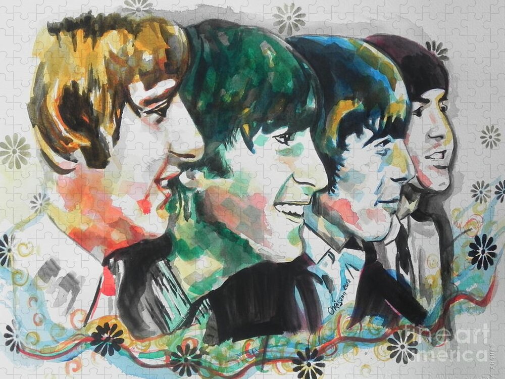 Watercolor Painting Jigsaw Puzzle featuring the painting The Beatles 01 by Chrisann Ellis