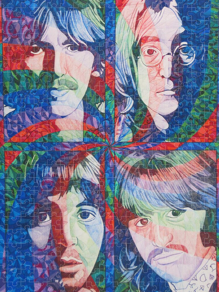The Beatles Jigsaw Puzzle featuring the drawing The Beatles Squared by Joshua Morton