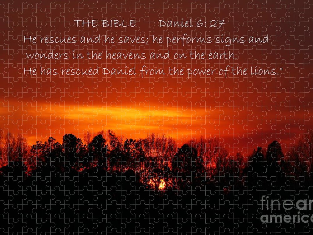 Reid Callaway Hisworks Jigsaw Puzzle featuring the photograph The Bibles says.... Daniel 6 vs 27 NIV by Reid Callaway