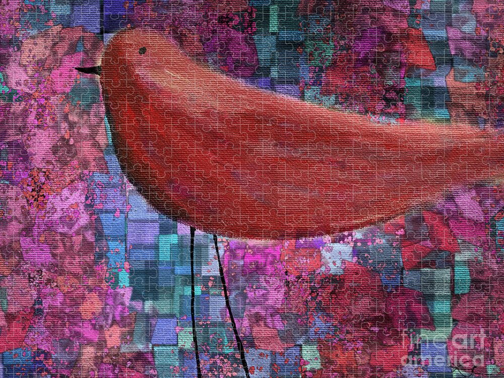 Red Jigsaw Puzzle featuring the painting The Bird - 23a01a by Variance Collections