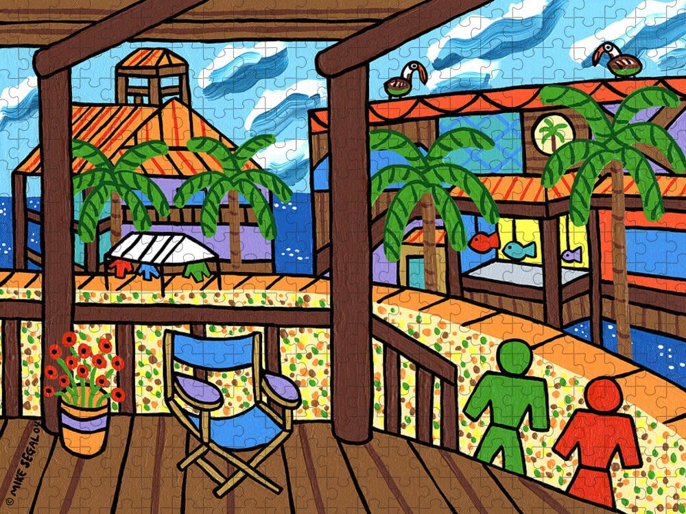 Cedar Key Jigsaw Puzzle featuring the painting The Blue Chair Is Waiting For You At Cedar Key by Mike Segal