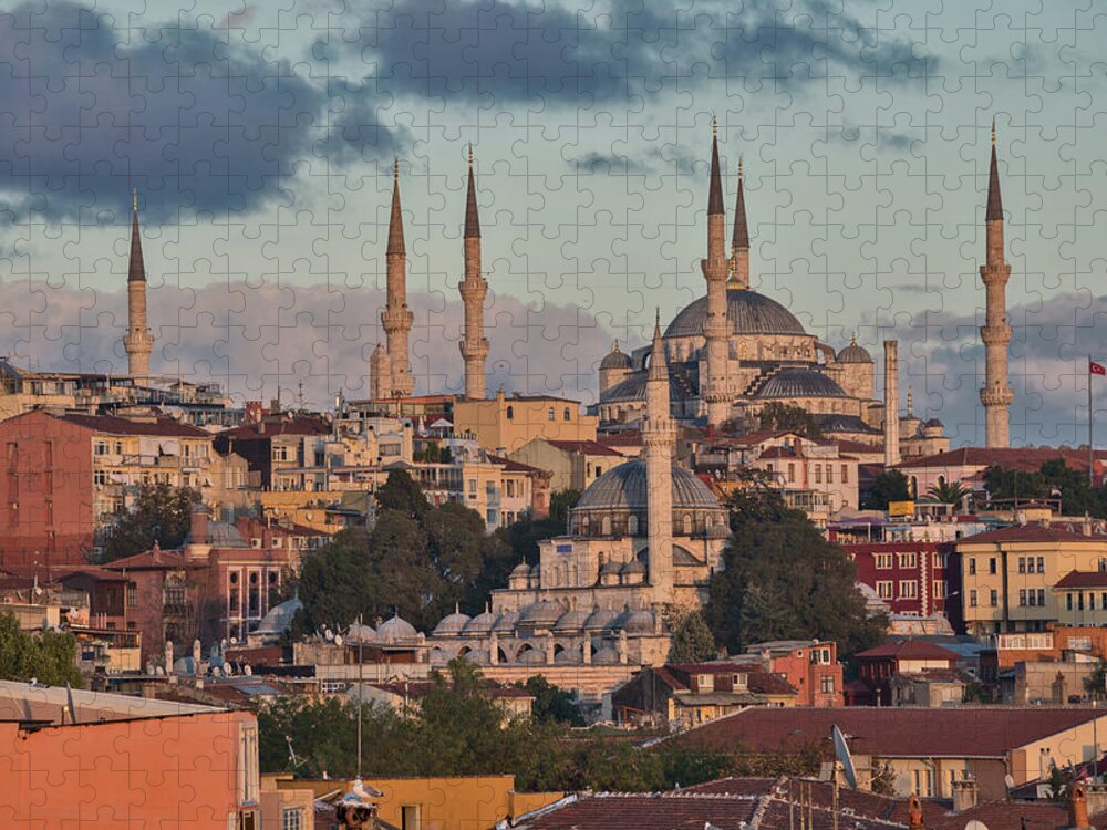 Istanbul Jigsaw Puzzle featuring the photograph The Blue Mosque At Sunset by Salvator Barki