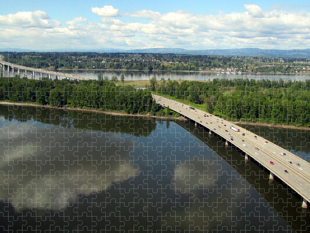 Landscape Jigsaw Puzzle featuring the photograph Oregon Bridge from Above by Bob Slitzan