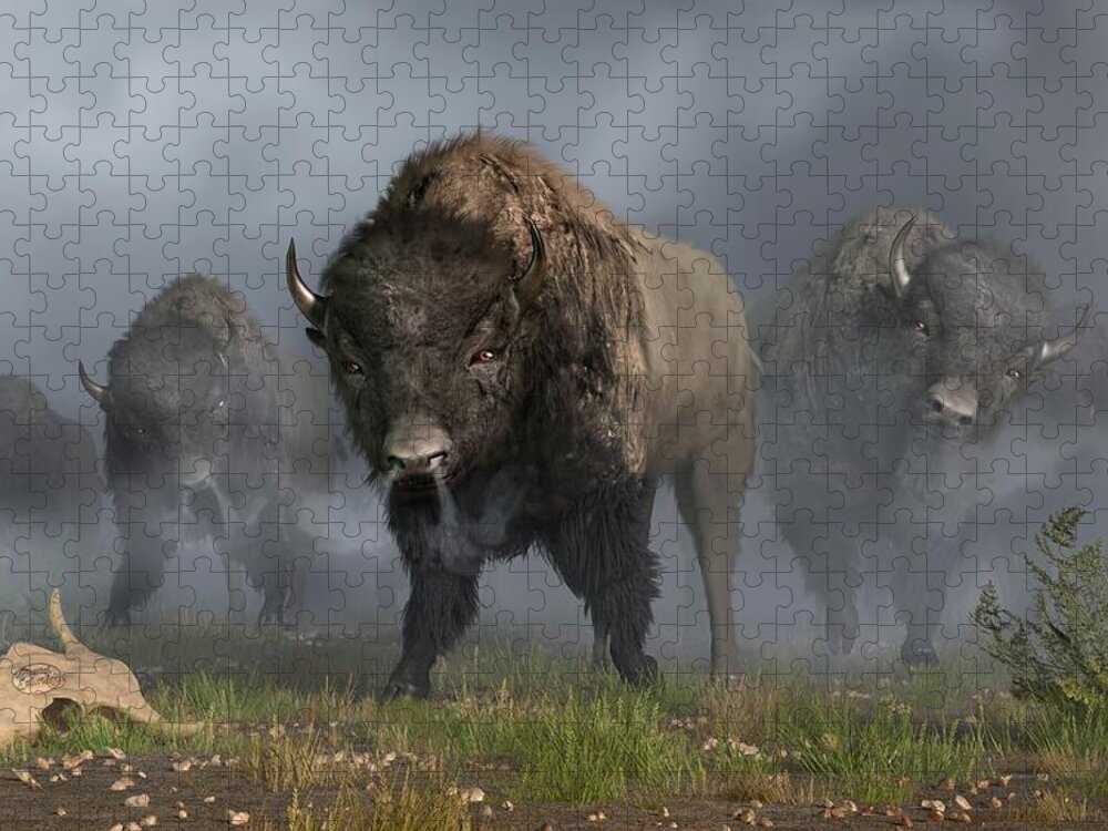 Bison Jigsaw Puzzle featuring the digital art The Buffalo Vanguard by Daniel Eskridge