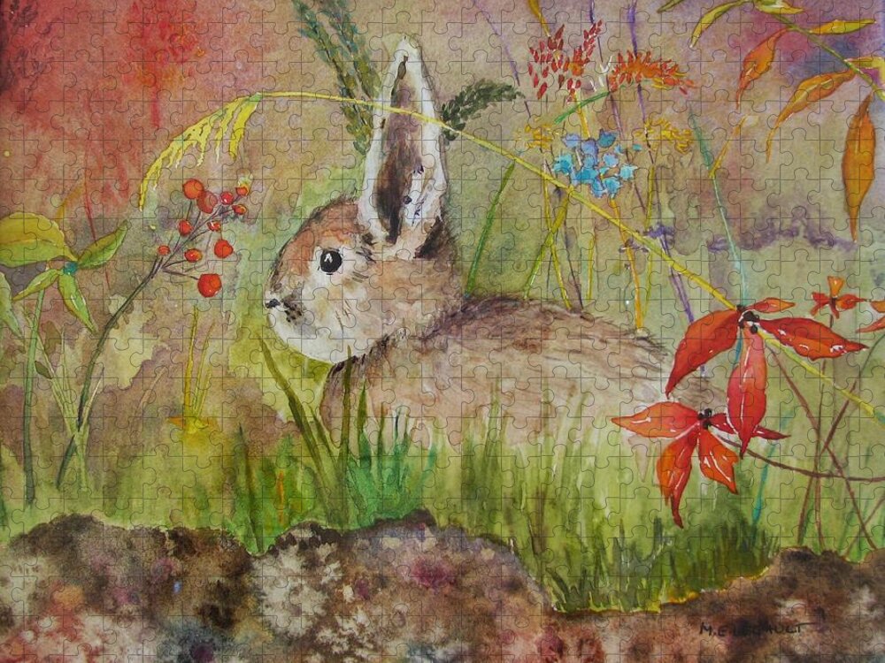 Nature Jigsaw Puzzle featuring the painting Mumu's Bunny by Mary Ellen Mueller Legault