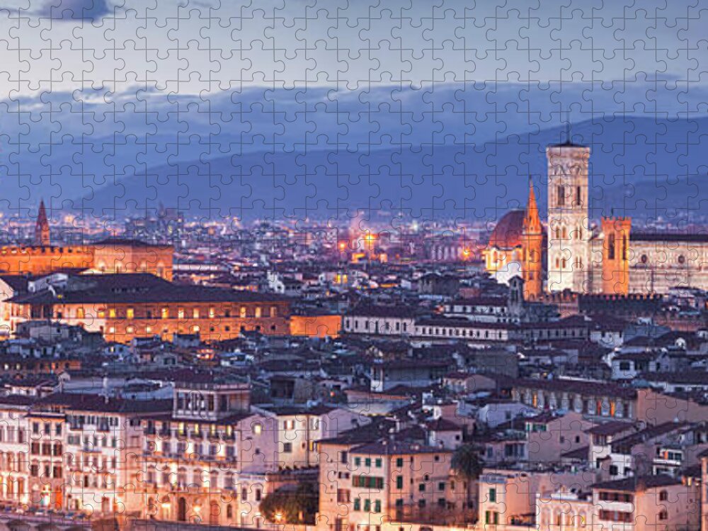 Panoramic Puzzle featuring the photograph The City Of Florence At Dusk by Julian Elliott Photography