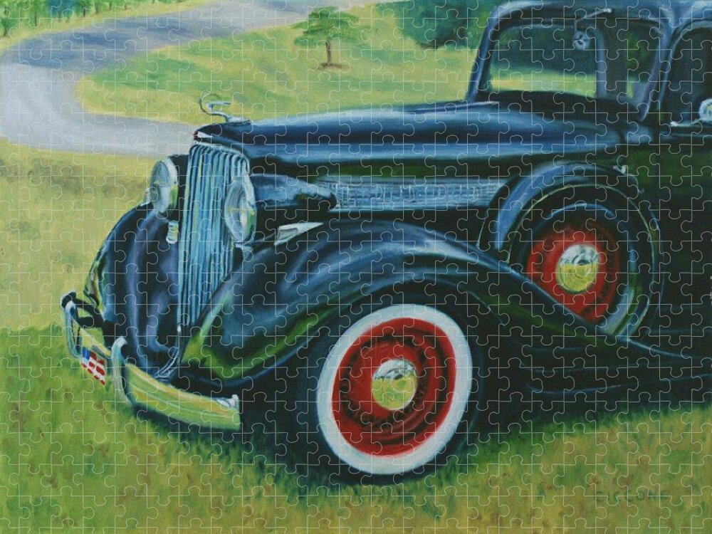 Car Jigsaw Puzzle featuring the painting The Classic by Jill Ciccone Pike