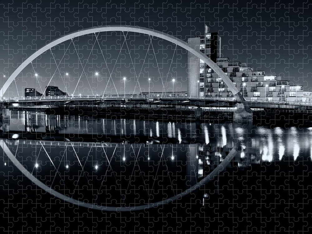 Cityscape Jigsaw Puzzle featuring the photograph The Clyde Arc Black and White by Stephen Taylor