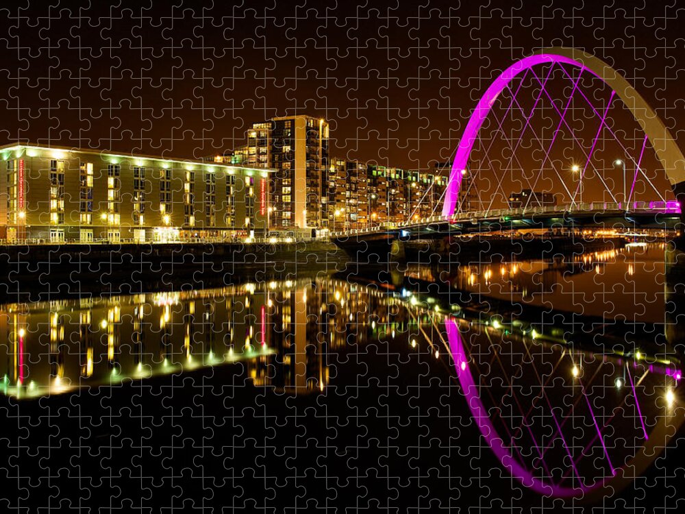 Cityscape Jigsaw Puzzle featuring the photograph The Clyde Arc in Purple by Stephen Taylor