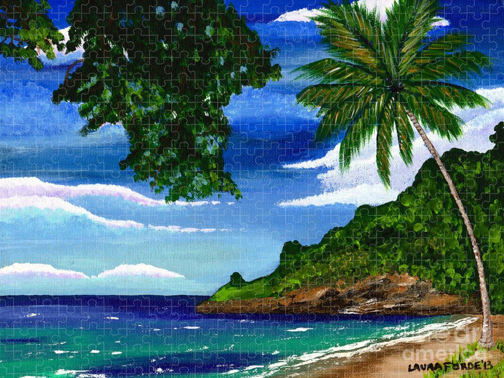 Landscape Jigsaw Puzzle featuring the painting The Coconut Tree by Laura Forde