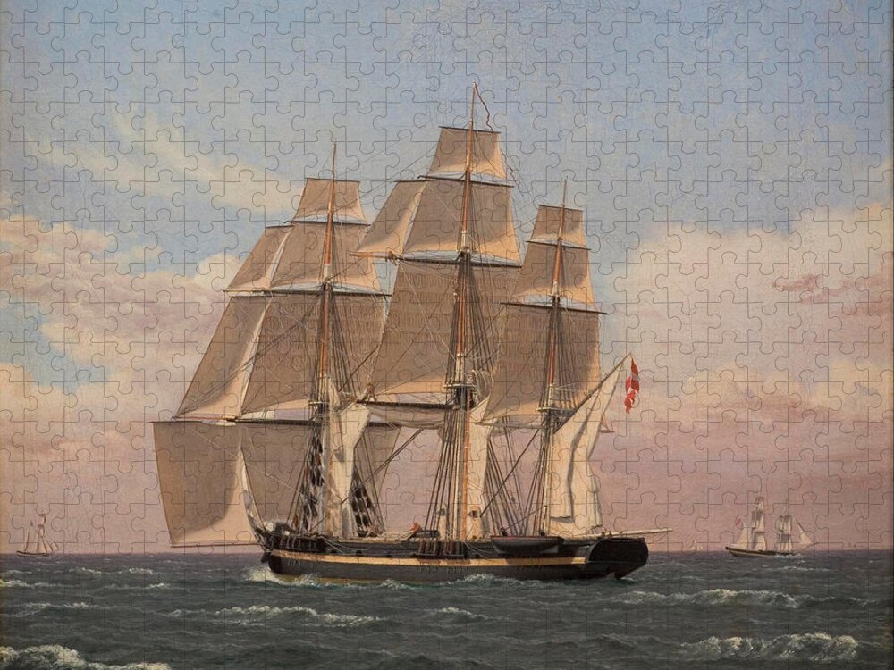 Christoffer Wilhelm Eckersberg Jigsaw Puzzle featuring the painting The corvette Najaden under sail by Christoffer Wilhelm Eckersberg