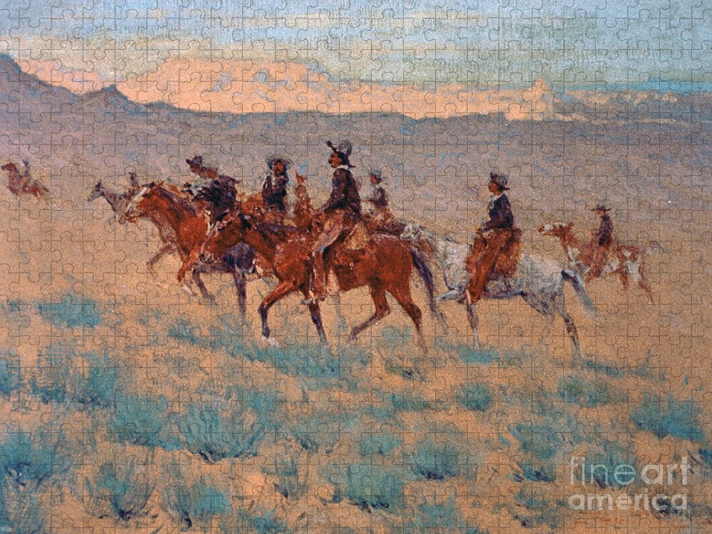 Remington Jigsaw Puzzle featuring the painting The Cowpunchers by Frederic Remington by Frederic Remington