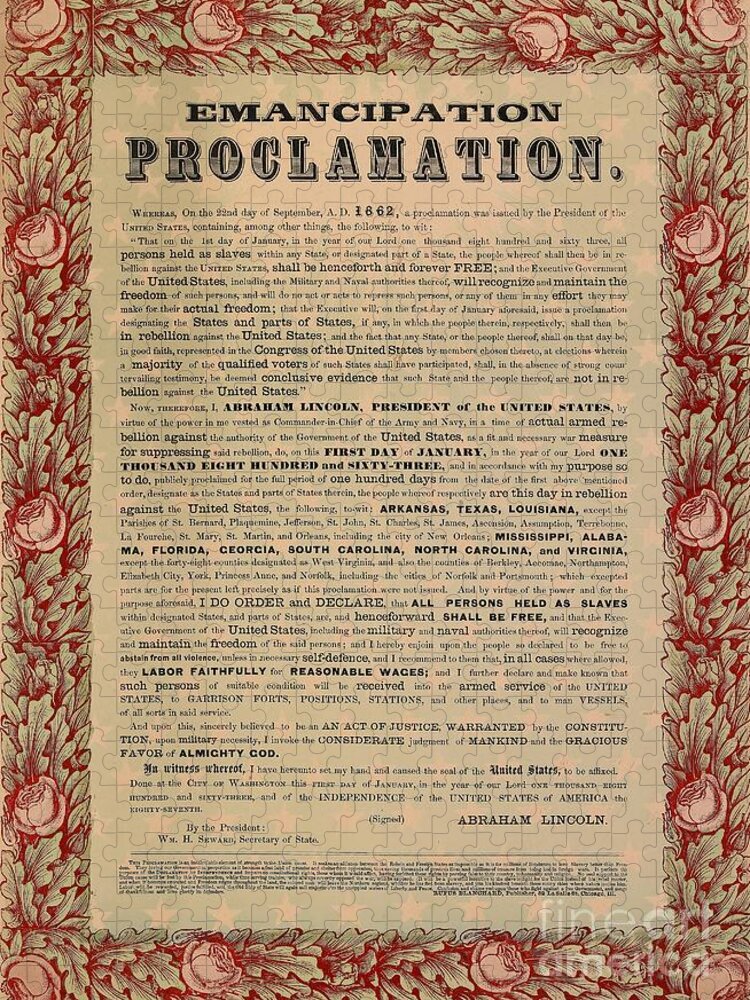 Civil War; Liberation; Freedom; Document; Proclamation Jigsaw Puzzle featuring the drawing The Emancipation Proclamation by American School