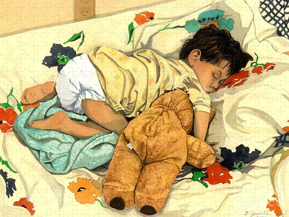 Child Jigsaw Puzzle featuring the painting The End - Andy and Bear-Bear by Barbara Jewell