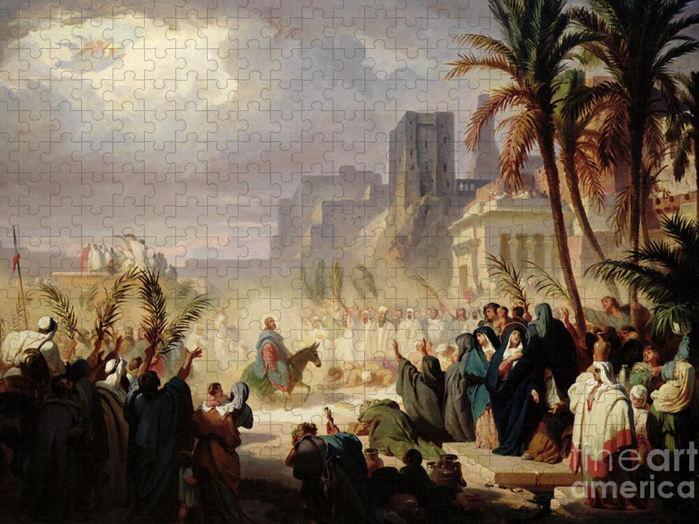Entrance Jigsaw Puzzle featuring the painting The Entry of Christ into Jerusalem by Louis Felix Leullier