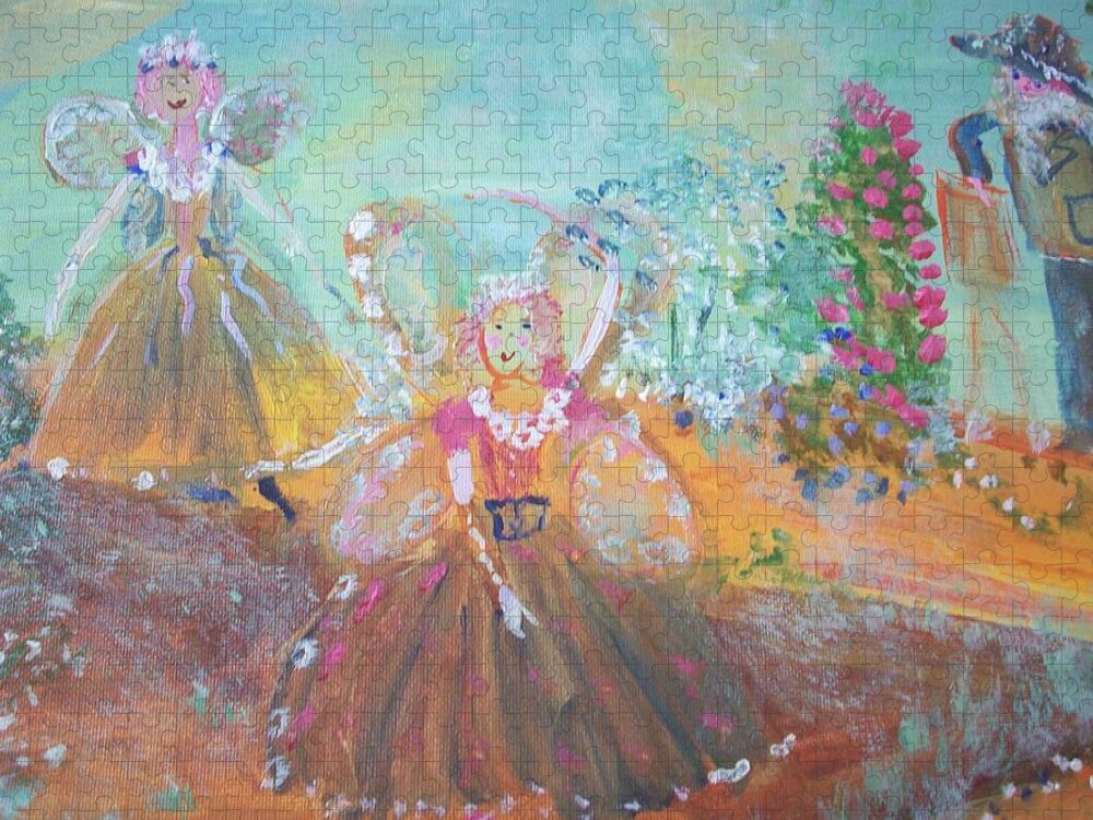 Art Jigsaw Puzzle featuring the painting The Fairies and the artist by Judith Desrosiers