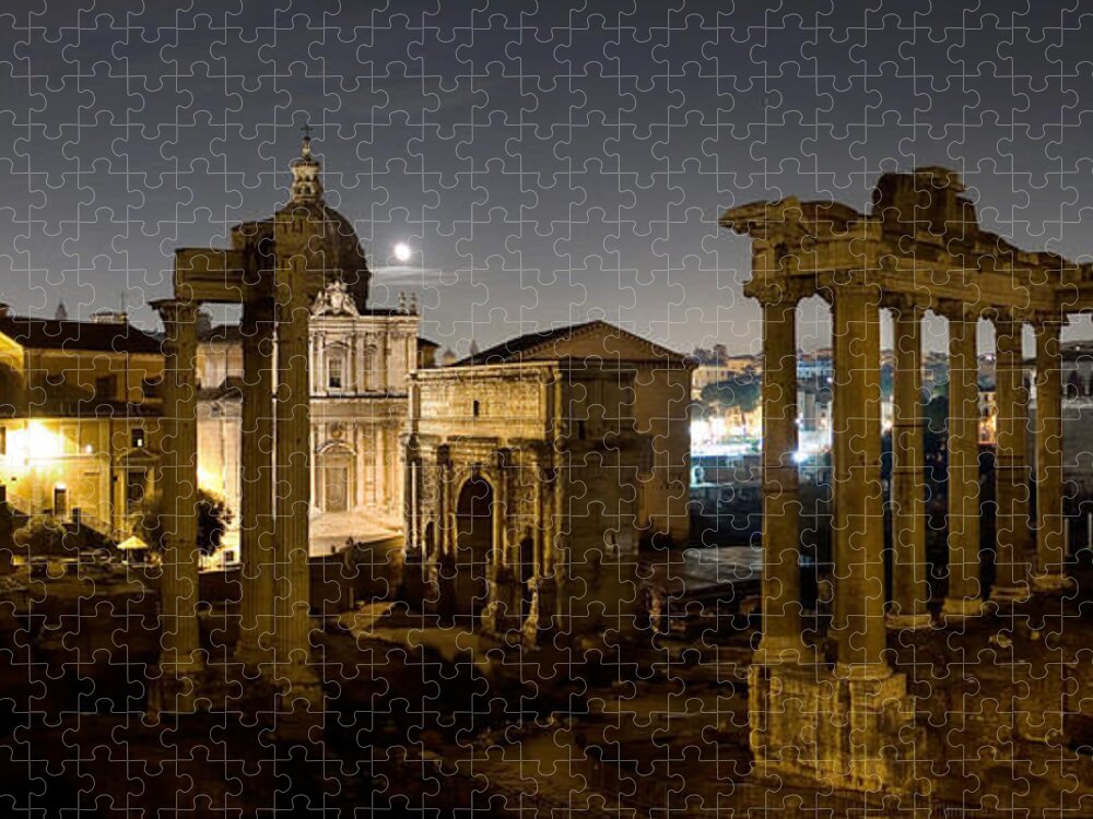 Forum Jigsaw Puzzle featuring the photograph The Forum Temples at Night by Weston Westmoreland