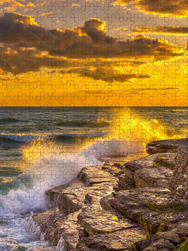 Sky Jigsaw Puzzle featuring the photograph The Golden Hour on Lake Ontario by Fred J Lord