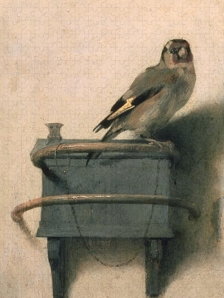 Bird Jigsaw Puzzle featuring the painting The Goldfinch by Carel Fabritius