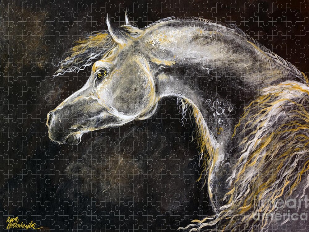 Horse Jigsaw Puzzle featuring the painting The Grey Arabian Horse 9 by Ang El