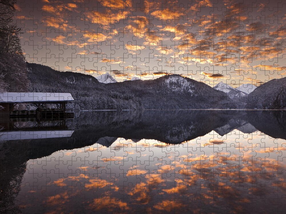 Water Jigsaw Puzzle featuring the photograph The hut by the lake by Jorge Maia