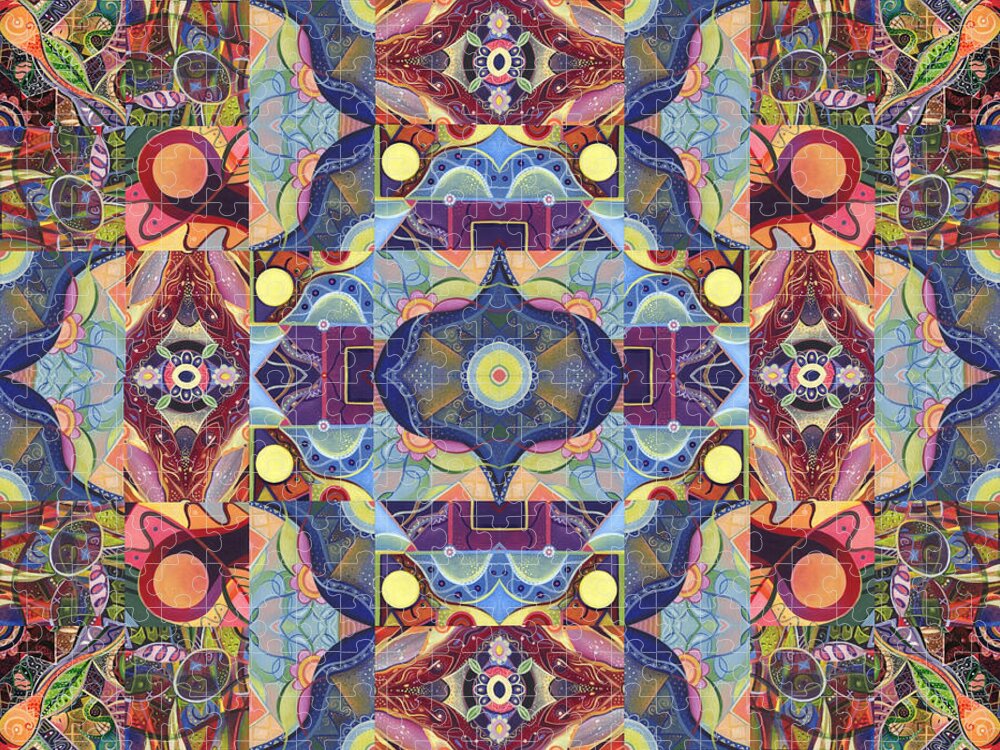 Abstract Jigsaw Puzzle featuring the mixed media The Joy of Design Mandala Series Puzzle 1 Arrangement 1 by Helena Tiainen