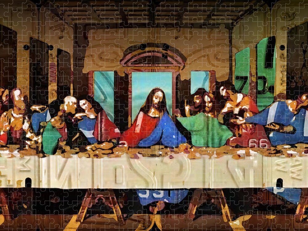 The Last Supper by Leonardo Da Vinci Recreated in Recycled Vintage License  Plates Jigsaw Puzzle