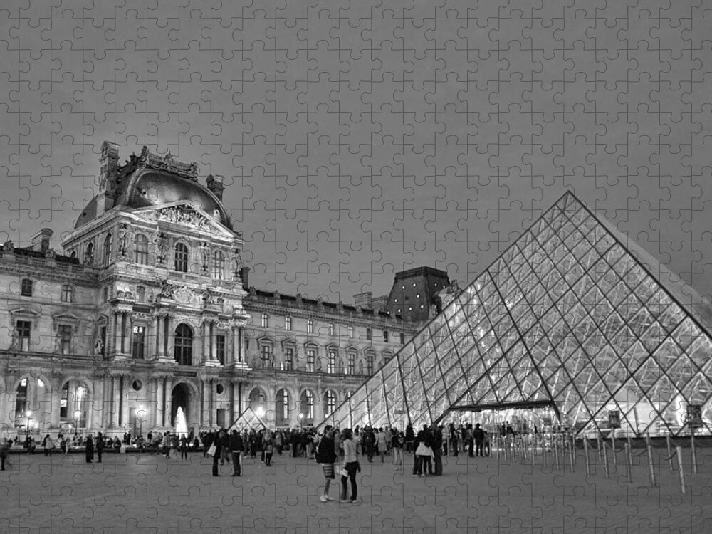 The Louvre Jigsaw Puzzle featuring the photograph The Louvre Black and White by Allen Beatty