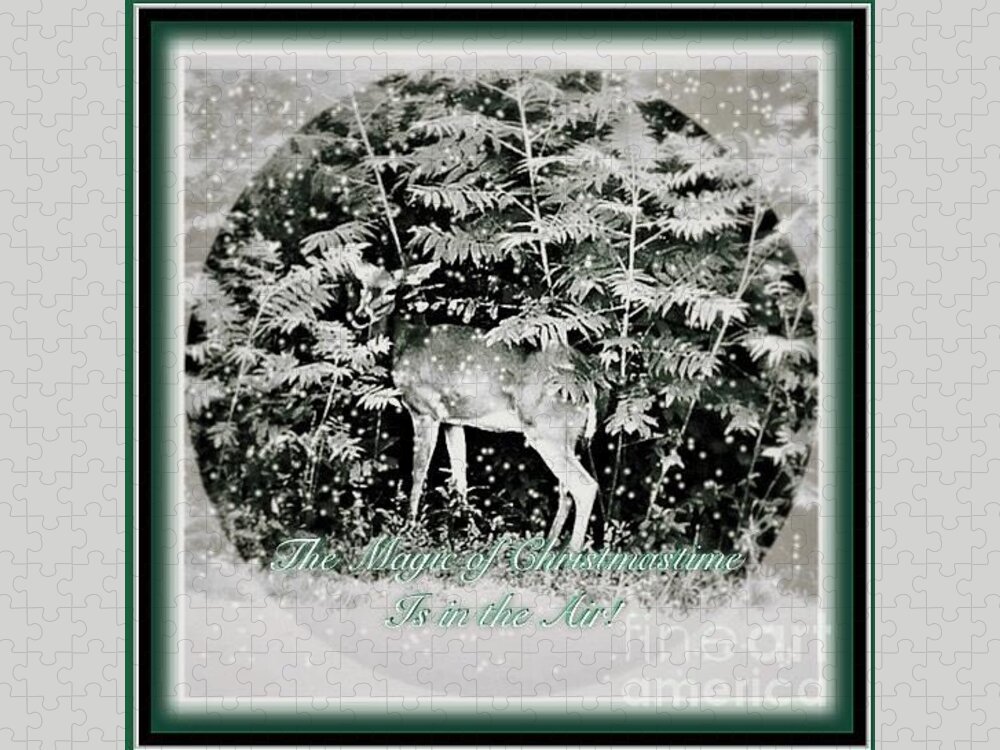 Young Doe Nuzzles Mimosa Lining Edge Of Woods Has Expression Of Gentleness Snow Falling Look Of Winter Perfect Christmas Card With Warm Jigsaw Puzzle featuring the photograph The Magic of Christmastime in a Woodland by Kimberlee Baxter