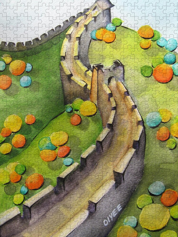 Greatwall Jigsaw Puzzle featuring the painting The Magical Great Wall by Oiyee At Oystudio