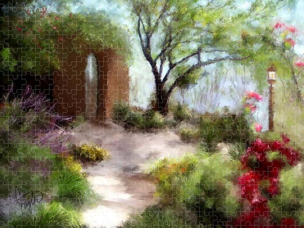 Southwest Paintings Jigsaw Puzzle featuring the painting The Meditative Garden by Colleen Taylor