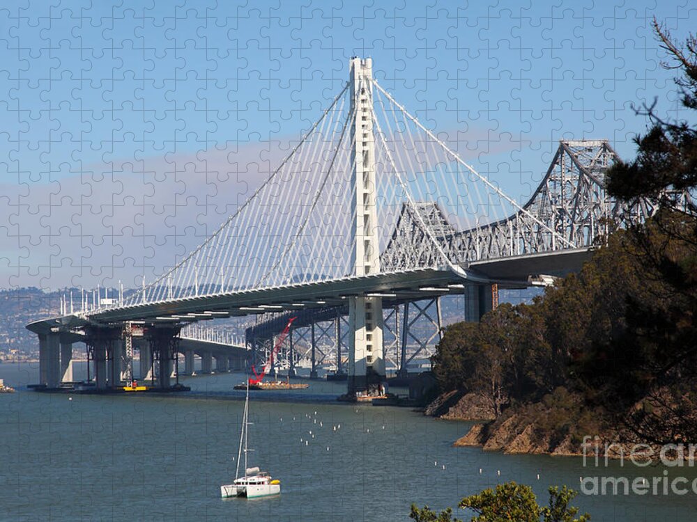 Wingsdomain Jigsaw Puzzle featuring the photograph The New And The Old Bay Bridge San Francisco Oakland California 5D25405 by Wingsdomain Art and Photography