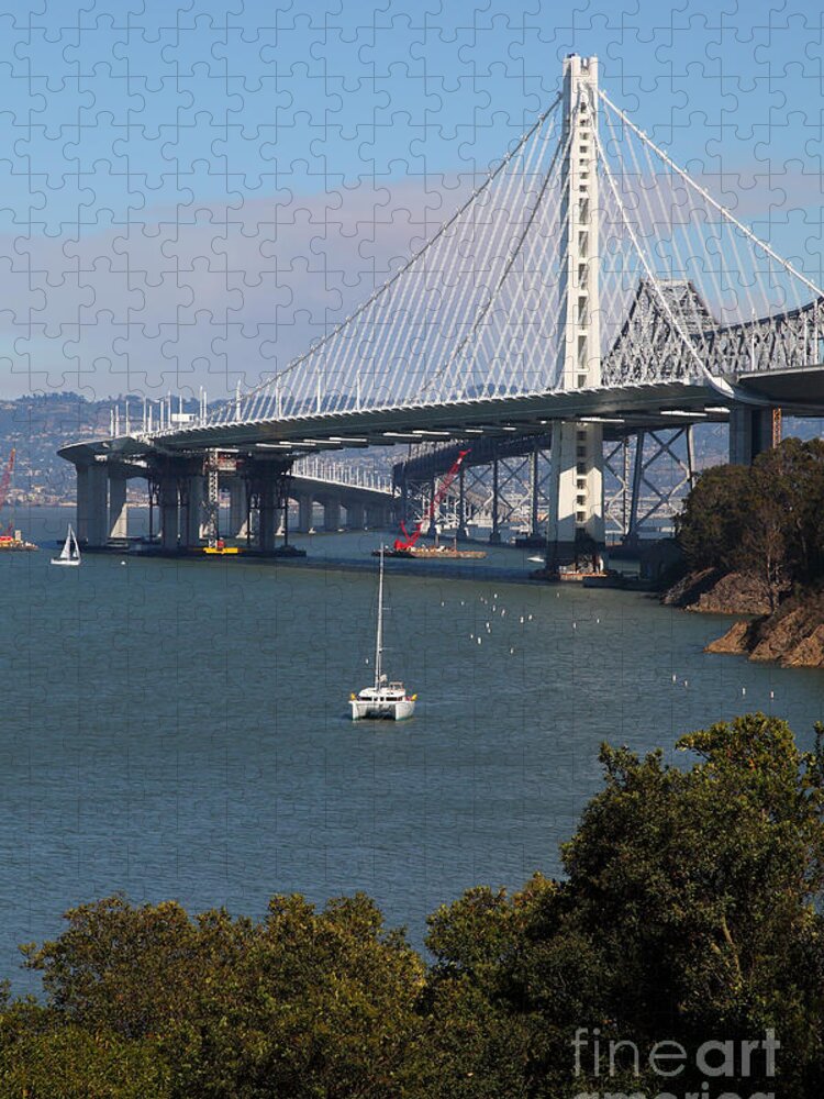 San Francisco Jigsaw Puzzle featuring the photograph The New And The Old Bay Bridge San Francisco Oakland California 5D25409 by Wingsdomain Art and Photography